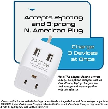 Ceptics South Africa Travel Plug Set - with 2 USB + USA Socket Input - Type M and Type G - Ultra Compact - Safe Grounded Perfect for Cell Phones, Laptops, Camera Chargers