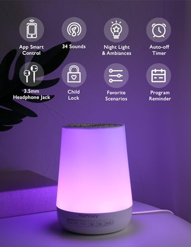 Momcozy Smart Baby Sound Machine with Night Light, White Noise Machine | Toddler Sleep Trainer 34 Soothing Sleep Sounds, Timer, App Remote Control, Egg Light, Personal Sleep Routine Alarm Clock