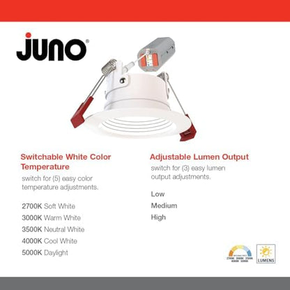 Juno WF2 Dreg B ALO25 SWW5 90CRI 120 MW M6 Canless Wafer Recessed LED Downlight, Deep Regressed Baffled Trim Style, 2-Inch, Matte White