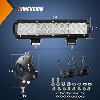 Nilight LED Light Bar 12 Inch 72W Spot Flood Combo Blue Beam Off Road Lights Fishing Hunting Emergency Deck Boat Work Lighting for Trucks UTV Pick-up Van Boat Tractor