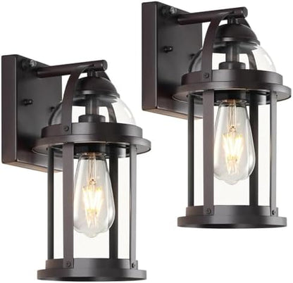 OKELI Dusk to Dawn Outdoor Wall Lights, Waterproof Lighting Fixtures Rustic Farmhouse Wall Lanterns with Clear Glass Shades Anti-Rust Outside Lights for Garage Patio Porch(Brown, 2 Pack)