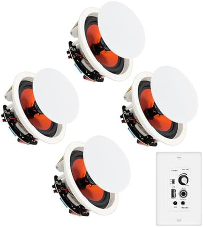 Herdio 8'' Bluetooth Ceiling Speakers 800W 2-Way Flush Mount Speakers System with Wall Amplifier Receiver for Home Theater Office (2 Pairs, Paintable-Grille)