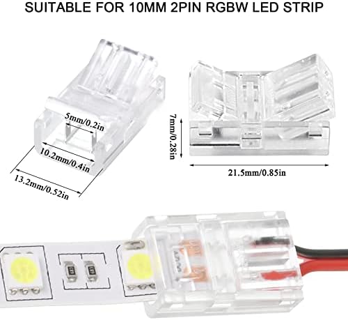 Flutesan 20 Pcs 2 Pin 10 mm LED Strip Connector RGB Lights