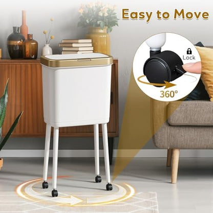 Procade 4 Gallon Bathroom Trash Can on Wheels,Slim Rolling Gold Garbage Can