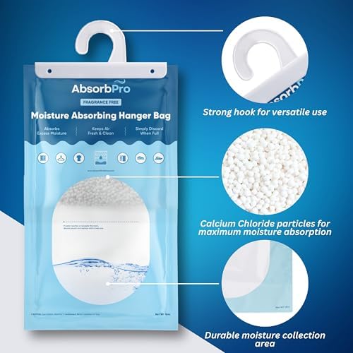 Absorb Pro - Moisture Absorbing Hanger Bag Fragrance Free - 3-Pack - 16 oz Hanging Dehumidifying Packs for Home, Kitchen, Bedroom, Bathroom, Closet, Small Rooms, Cars