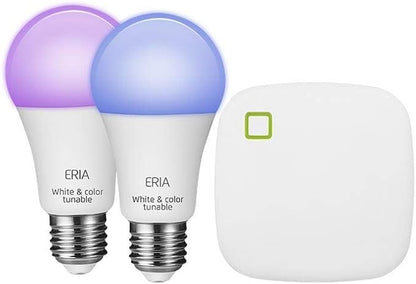 ERIA AduroSmart Colors and White Shades A19 60W Equivalent LED Smart Bulb Starter Kit, 2 x A19 Bulbs and 1 Hub, Compatible with Amazon Alexa, Google Assistant