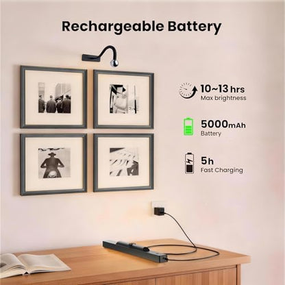 Dimmable Cordless Picture Light for Wall 16in, 5000mAh Rechargeable Battery Wall Sconce Art Light, CRI 95+ 350LM Wall Light for Gallery Artwork, Paintings, Photo,Portraits - Black