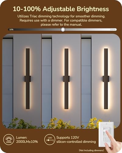 EDISHINE 2 Pack Modern LED Outdoor Wall Lights, 39.3" Linear Bronze Sconce