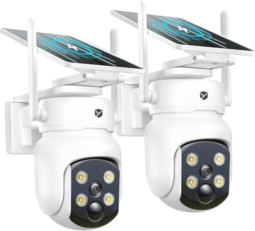 Security Cameras Wireless Outdoor, Solar Camera with 2-in-1 Solar Panel, 4MP PTZ WiFi Camera, 360° Coverage, Dual-Band 2.4/5GHz, Color Night Vision Spotlight, Human Detection, No Monthly Fee, 2 Packs