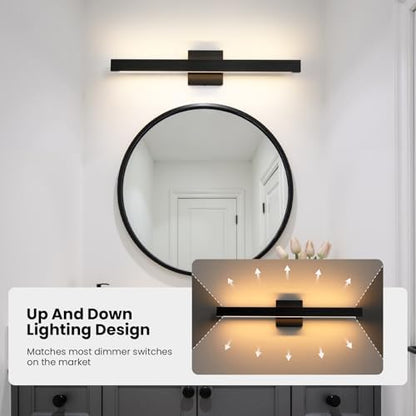 Modern Bathroom Vanity Light 24 Inch Black Bathroom Lighting Fixtures Over Mirror 20W 5CCT Dimmable LED Vanity Lights Bar for Bathroom Mirror Restroom Bedroom