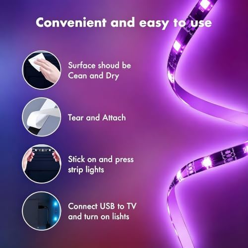 LED Lights for TV,RGB TV Backlight Behind,13.1 ft LED Lights for 45-60 Inch TVs,Music Sync Bluetooth APP & Remote Control USB Powered,Strip Lights for Bedroom,Xmas, Home Décor