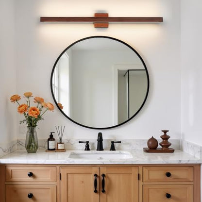 Modern Bathroom Light Fixtures Over Mirror, 39 Inch Brown Wood Finish Vanity Light Bar 30W Dimmable 5CCT LED Vanity Lights for Bathroom Wall Lighting Fixtures Over Mirror