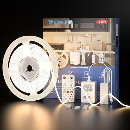 WOBANE Dimmable Under Cabinet Lights,9.8ft COB LED Light Strip with Remote