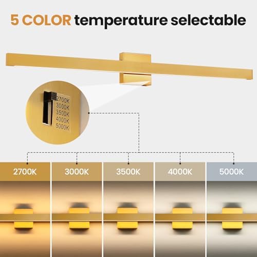 Modern Bathroom Lighting Fixtures Over Mirror, 39 Inch 30W Gold Vanity Light Bar for Bathroom, Dimmable 5CCT LED Bathroom Wall Light Fixtures