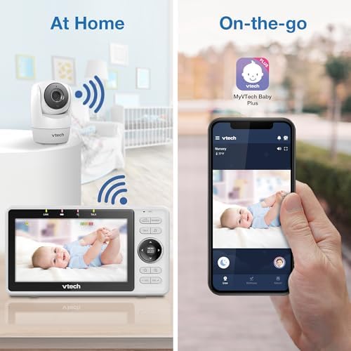 VTech Smart WiFi Baby Monitor – See Your Baby at Home or from Anywhere, Free App, 1080p Camera, 5" Screen, Pan-Tilt-Zoom, Night Vision, Two-Way Talk | VM901