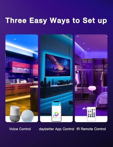 DAYBETTER Smart WiFi Led Lights 100ft - Led Strip Lights Work with Alexa and Google Assistant RGB Strip Lighting Music Sync Color Changing with App Voice Remote Control for Room Bedroom Decor 50ft*2