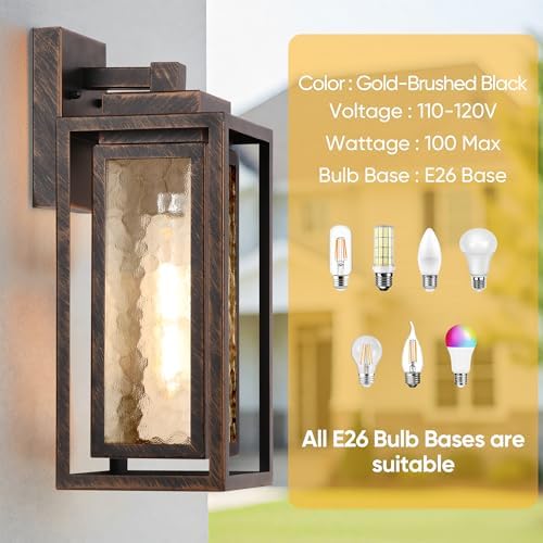 WIHTU Exterior Porch Light Fixture, Outdoor Wall Lantern, Gold-Swept Black