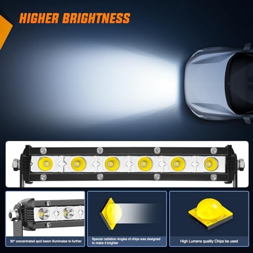 Nilight Single Row LED Light Bar Ultra-Slim Spot Pods 2PCS 7 Inch 18W Fog Light Driving Work Roof Bumper Lighting for Offroad 4x4 Trucks Polaris RZR SUV ATV UTV
