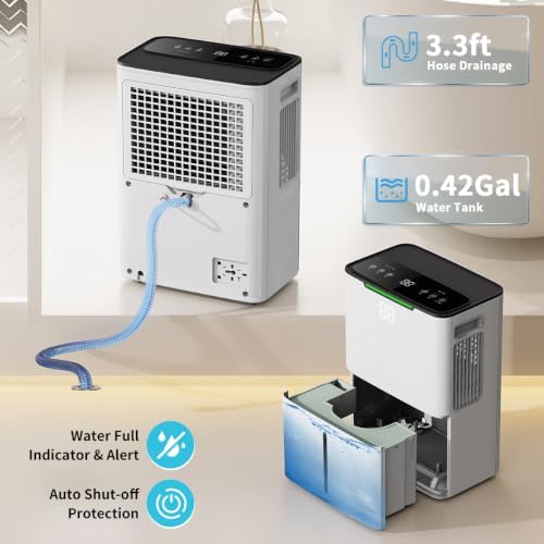 Dehumidifier for Home Basement, 34 Pints Dehumidifiers with Drain Hose for 1500 Sq. Ft Bedroom Bathroom Small Room RV, 3 Working Modes, Smart Humidity Control, 24H Timer, Auto Defrost