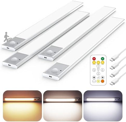 12" Under Cabinet Lighting Wireless, Remote, Motion Sensor, 4Pack, Silver