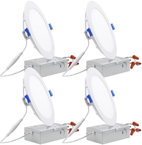 TORCHSTAR 4-Pack 6 Inch Ultra-Thin LED Recessed Light, 4000K, CRI90