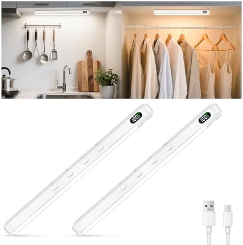 WILLED Under Cabinet & Closet Lights, Motion Sensor, Rechargeable, Magnetic, 3 Color Temps, Dimmable LED Light Bar for Indoor Kitchen Counter (2 Pack, White)