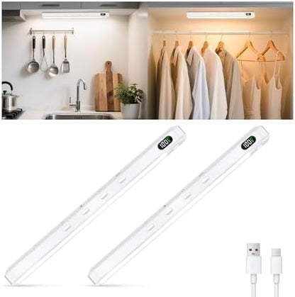 WILLED Under Cabinet & Closet Lights, Motion Sensor, Rechargeable, Magnetic, 3 Color Temps, Dimmable LED Light Bar for Indoor Kitchen Counter (2 Pack, White)
