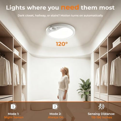 TANBABY Motion Sensor Rechargeable Ceiling Light Indoor with Remote, 2 Pack