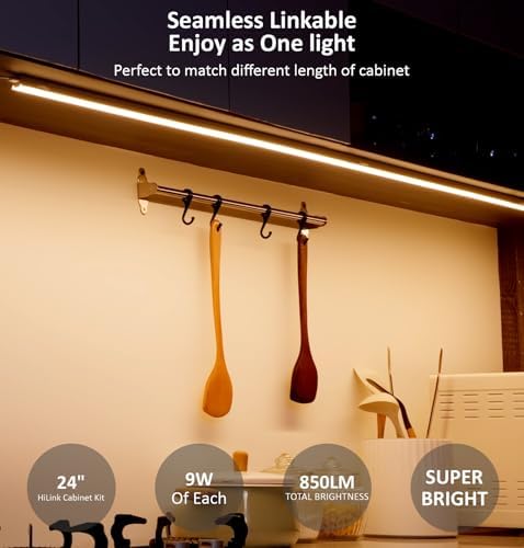 Leetdud Under Cabinet Lighting Plug in, 24 Inch 1 Pc, Linkable AC120V 3CCT 3000K/4000K/5000K Ultra Slim, LED Under Cabinet Lights for Counter Light, Kitchen, Shelf, Sink, Workshop, Desk, Bronze
