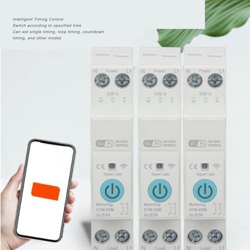 Smart Circuit Breaker for Tuya, Switch 1P 63A, Manual Remote Voice Control Circuit Breaker with Power Metering, Medidor De Consumo Electrico 90‑300V