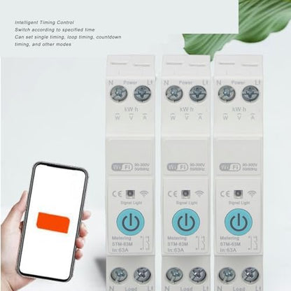 Smart Circuit Breaker for Tuya, Switch 1P 63A, Manual Remote Voice Control Circuit Breaker with Power Metering, Medidor De Consumo Electrico 90‑300V
