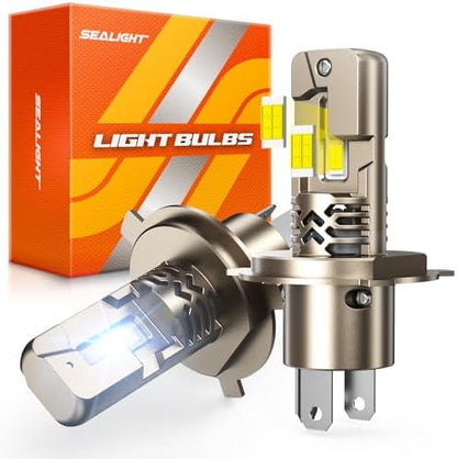 SEALIGHT H4/9003/HB2 Bulbs, 12X 70,000LM Super Bright H4 Driving Bulb, 6500K White 9003 LED Lights, Canbus Ready Direct Fit, Plug-N-Play, Pack of 2