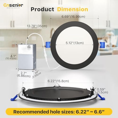 Ensenior 16 Pack 6 Inch LED Recessed Ceiling Light, Dimmable, 2700K-5000K 5CCT, 1200LM 12W 120V, High Brightness Canless Wafer Downlight, Black - ETL&FCC&IC