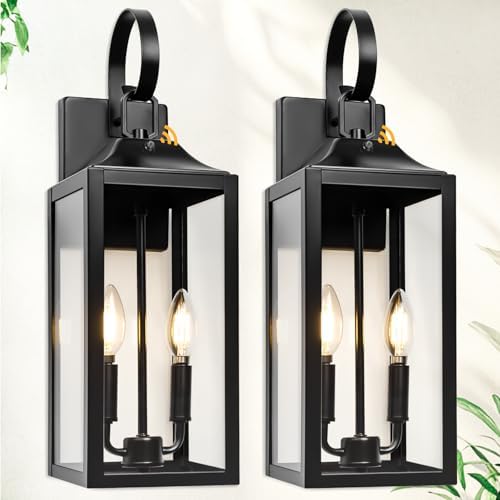 19" Black Dusk to Dawn Outdoor Light Fixture, Large Outdoor Lantern 2-Light