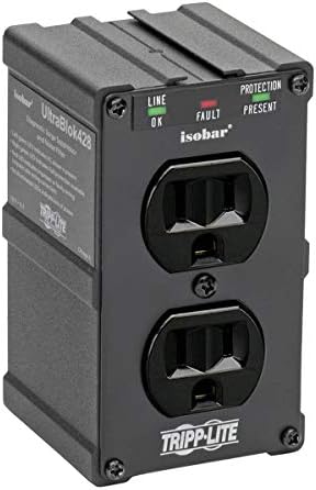 Tripp Lite Isobar ULTRABLOK Heavy Duty Outlet Extender, Wall Power Strip Surge Protector, 2 Outlets, Direct Plug-in, Black, Metal Power Strip, Industrial Garage Work Shop Bench