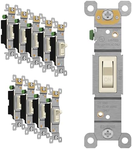 ENERLITES 10 Pack Toggle Light Wall Switch, Single Pole, Light Almond