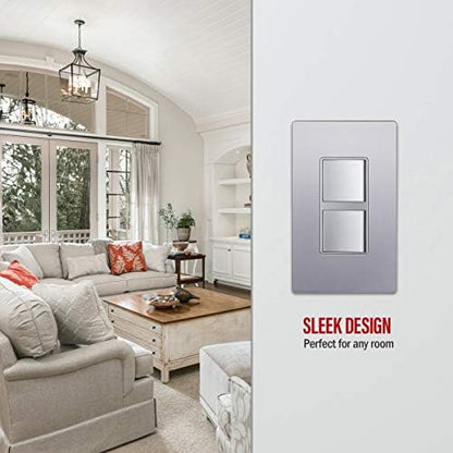 ENERLITES Silver Double Paddle Decorator Single Pole Switch, 15A, 1 Pack
