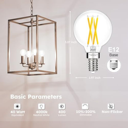 E12 G16.5 Globe LED Bulb, 4000K Neutral White Dimmable, 40W Equivalent