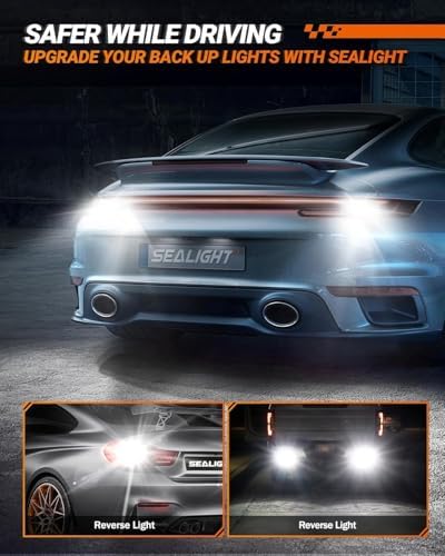 SEALIGHT 912 921 LED Bulbs Reverse Lights 6500K White, 600% Brighter T15 LED Backup Light Bulb for 906 904 922 W16W Super Bright Canbus Error Free Plug and Play Light Bulb, Pack of 2