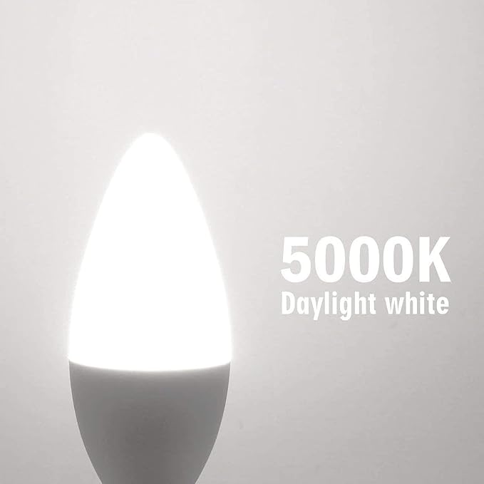 E12 LED Bulb Candelabra Base, Type B LED Bulb 50 Watt Equivalen 5000k Daylight B11 Small Base, Chandelier Ceiling Fan LED Light Bulbs 500 Lumens No-Dimmable Pack of 12