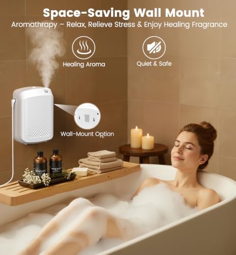 Waterless Essential Oil Diffuser with 2 x 100ML Oils, 3000 Sq.Ft Coverage for Large Home Hotel Office, 400ml Cold Air Scent Machine, Bluetooth App Control, Quiet Aroma Diffuser Wall Mount