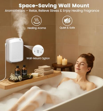 Waterless Essential Oil Diffuser with 2 x 100ML Oils, 3000 Sq.Ft Coverage for Large Home Hotel Office, 400ml Cold Air Scent Machine, Bluetooth App Control, Quiet Aroma Diffuser Wall Mount