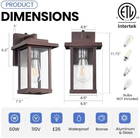 2 Pack Dusk to Dawn Brown Exterior Light Fixture Outdoor Wall Light