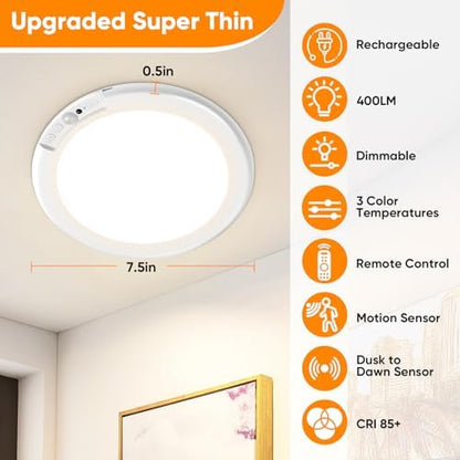 Rechargeable Motion Sensor Ceiling Light, Battery Operated Closet Light