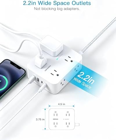 HANYCONY Ultra-Thin Flat Plug Extension Cord, 8-Outlet Surge Protector 5Ft