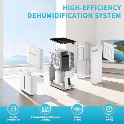 Dehumidifier for Home Basement, 34 Pints Dehumidifiers with Drain Hose for 1500 Sq. Ft Bedroom Bathroom Small Room RV, 3 Working Modes, Smart Humidity Control, 24H Timer, Auto Defrost