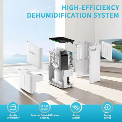 Dehumidifier for Home Basement, 34 Pints Dehumidifiers with Drain Hose for 1500 Sq. Ft Bedroom Bathroom Small Room RV, 3 Working Modes, Smart Humidity Control, 24H Timer, Auto Defrost