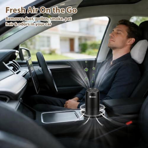 Aucleia Portable Car Air Purifier with H13 HEPA Filter, Smoke Odor Removal