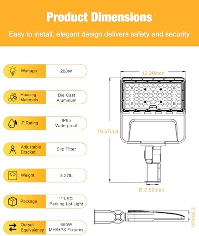 LED Parking Lot Light 200W 28000LM 5000K, Commercial Outdoor Area Lighting