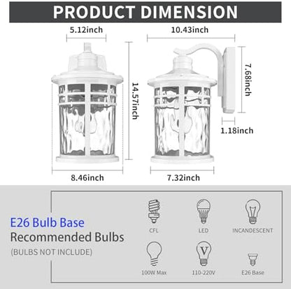 Darkaway Outdoor Wall Light Fixture,14.57inch Large Outside Porch Lights Wall Mounted Water Ripple Glass Exterior Waterproof Lantern Modern Wall Sconce Lighting for Front Door Yard Patio
